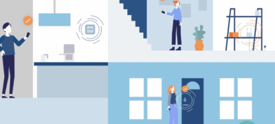 animated people holding their mobile device to activate their smart home devices