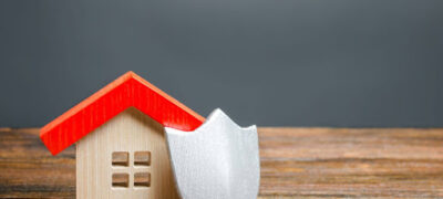 Little wooden house and shield